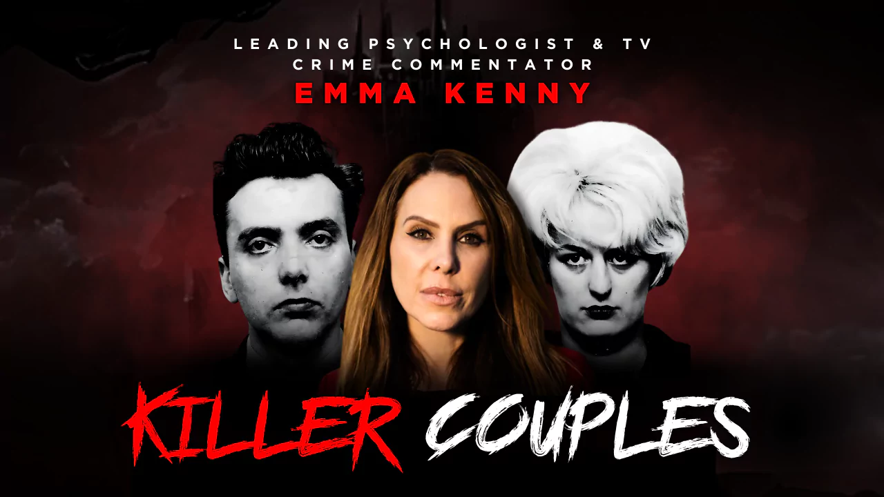 Graphic shows portrait images of two notorious killers with text that says "Killer Couples"