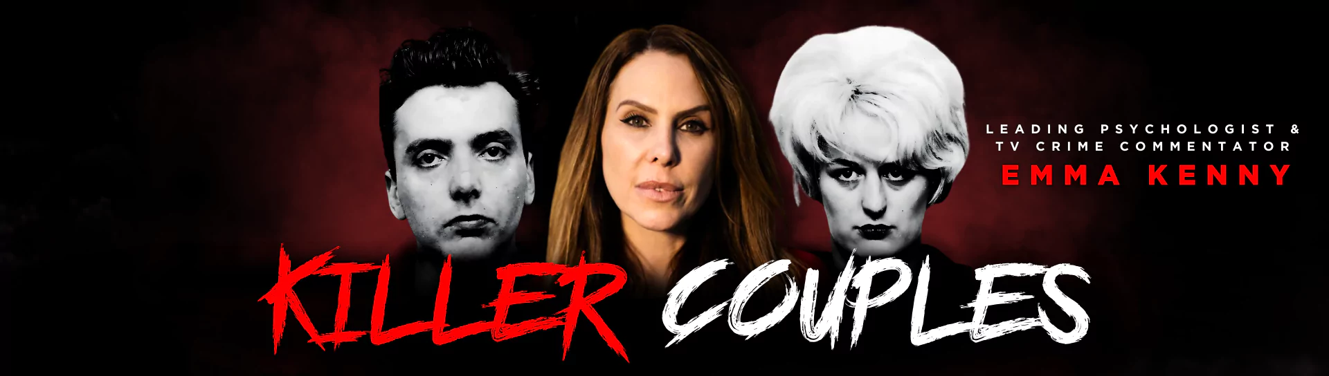 Graphic shows portrait images of two notorious killers with text that says "Killer Couples"